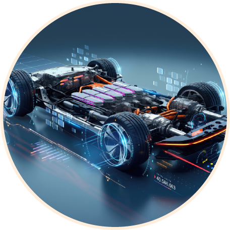 Ilustração de fonte de alta tensão em chassi de carro eléctrico